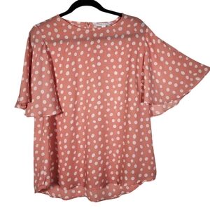 41 Hawthorn Pink Polka Dot Flutter Sleeve Blouse